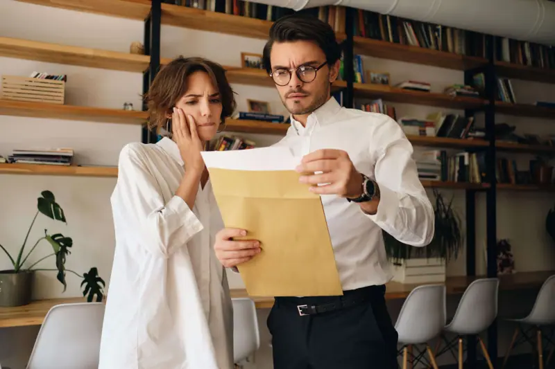 Colegas a ler uma carta registada com aviso de receção